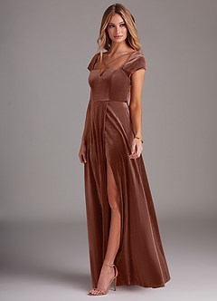 Azazie Gabi Final Sale Black A-Line Side Slit Velvet Dress image5