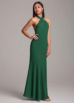 Azazie Lorena Vestidos de damas de honor Vestido de Verde Oscuro de Gasa de Corte Sirena con Plisado image5