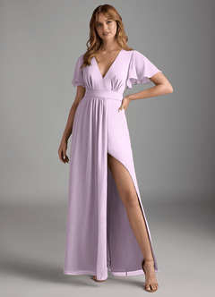 Azazie Zaniah Bridesmaid Dresses Frosted Lilac A-Line Chiffon Dress image4