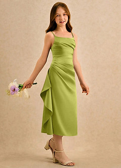 Azazie Canna Girls Formal Flower Girl Klänningar Klänning A-Line i Stretch Satin Plisserad image3