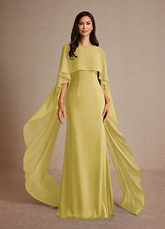 Azazie Milfred Mother of the Bride Dresses Canary Sheath Boatneck Stretch Satin Dress image1