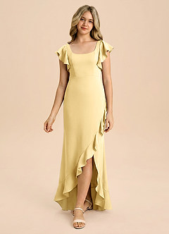 Azazie Demi Junior Robe Sirène en Satin extensible Arc Beurre image3