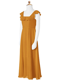 Azazie Jinny Junior Abito A-Line in Chiffon Increspato Caramello image6