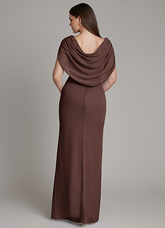 Azazie Hadley Robes de demoiselle d'honneur Robe Sirène en Mousseline de soie Plissée Ganache image1