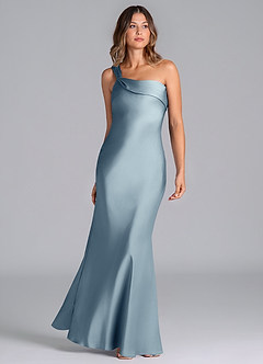 Azazie Driea Jurken voor bruidsmeisjes Jurk van Stretch Satijn met Zeemeermin One-Shoulder Stoffig Blauw image3