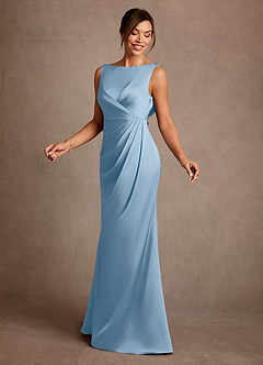 Azazie Baltimore Mère de la mariée Robes Robe Trapèze en Satin extensible Plissée Poudre Bleue image3
