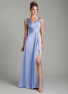 Azazie Karina Bridesmaid Dresses Ice A-Line Pleated Stretch Satin Dress image6