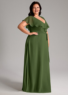 Azazie Lainey Bridesmaid Dresses Olive A-Line with Pockets Chiffon Dress image12