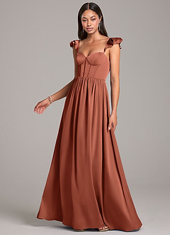 Azazie Denisse Bridesmaid Dresses Clay A-Line Ruched Stretch Satin Dress image3