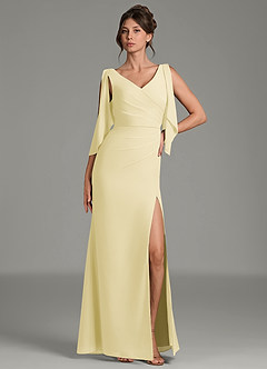 Azazie Kristen Robes de demoiselle d'honneur Robe Fourreau en Mousseline de soie Plissée Sorbet Citron image3
