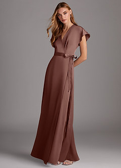 Azazie Nico Bridesmaid Dresses Espresso A-Line V-Neck Stretch Satin Dress image4