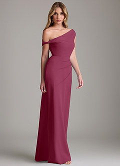 Azazie Emerson Bridesmaid Dresses Mulberry Sheath Off the Shoulder Chiffon Dress image5