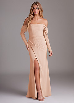 Azazie Hallie Bridesmaid Dresses English Rose Mermaid Long Sleeve Chiffon Dress image1