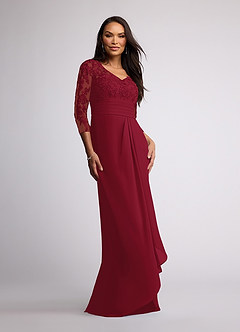 Azazie Joan Abiti per la Madre della Sposa Abito Tubino in Chiffon con Scollo a V in Pizzo Borgogna image1