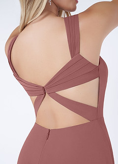 Azazie Nahrin Bridesmaid Dresses Desert Rose A-Line V-Neck Pleated Chiffon Dress image6