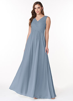 Azazie Flora Bridesmaid Dresses Dusty Blue A-Line Pleated Chiffon Dress image1