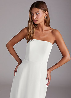 Azazie Wren Brautjungfernkleider A-Linie Schulterfrei Chiffon Kleid Weiß image5