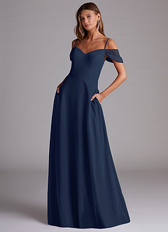 Azazie Marley Bridesmaid Dresses Dark Navy A-Line Off the Shoulder Chiffon Convertible Dress image1