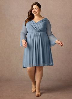 Azazie Teraso Mother of the Bride Dresses Dusty Blue A-Line Pleated Mesh Dress image5