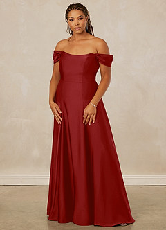 Christian Siriano Bridal for Azazie 1002 Bridesmaid Dresses Pomegranate A-Line Off the Shoulder Stretch Satin Convertible Dress image11