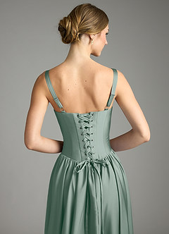 Azazie Evadina Vestidos de damas de honor Vestido de Salvia Plateada de Satén Elástico de Corte en A con Corsé image6