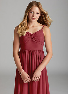 Azazie Zeya Junior Pomegranate A-Line Chiffon Dress image6