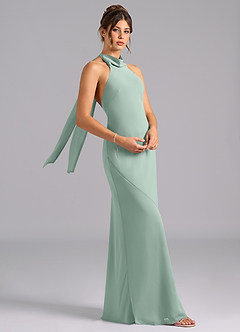Azazie Velli Bridesmaid Dresses Agave Mermaid High Neck Chiffon Dress image3