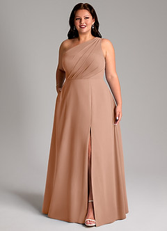 Azazie Phaedra Jurken voor bruidsmeisjes Jurk van Chiffon met A-Lijn One-Shoulder Champagne Roos image10