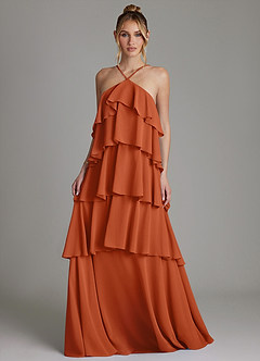 Azazie Deena Bridesmaid Dresses Burnt Orange A-Line Ruched Chiffon Dress image4