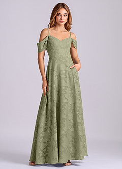 Azazie Marley Final Sale Pistachio A-Line Off the Shoulder Floral Burnout Convertible Dress image5