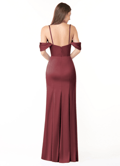 Azazie Amyra Bridesmaid Dresses Merlot Sheath Off the Shoulder Stretch Satin Convertible Dress image3