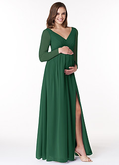 Azazie Teton Maternity Bridesmaid Dresses A-Line Long Sleeve Chiffon Floor-Length Dress image4