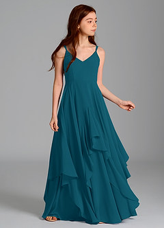 Azazie Karan Junior Abito A-Line in Chiffon Blu Inchiostro image3