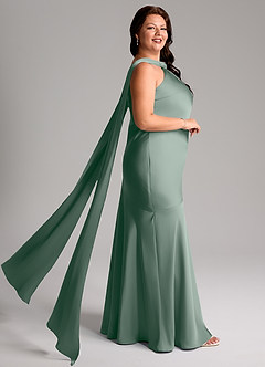 Azazie Kinsley Bridesmaid Dresses Silver Sage Mermaid Side Slit Stretch Satin Dress image10