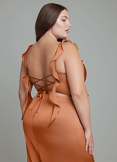 Azazie Jessamine Bridesmaid Dresses Copper Sheath Corset Stretch Satin Dress image14