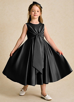 Azazie Lady Flower Girl Dresses Black A-Line Pleated Matte Satin Dress image3