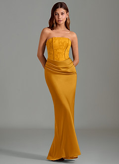 Azazie Emilia Bridesmaid Dresses Butterscotch Mermaid Strapless Stretch Satin Dress image1