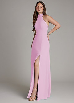 Azazie Myra Jurken voor thuis passen Jurk van Chiffon met A-Lijn Hoge Kraag Snoep Roze image6