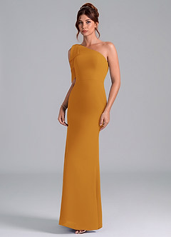 Azazie Rinna Bridesmaid Dresses Butterscotch Mermaid One Shoulder Chiffon Dress image3