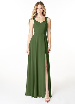 Azazie Julie Bridesmaid Dresses Olive A-Line Sweetheart Neckline Chiffon Dress image1