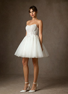 Azazie Anaiza Robes de mariée Robe Princesse en Dentelle Sans bretelles Blanc De Diamant image4