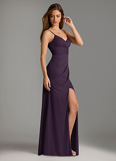 Azazie Maci Robes de demoiselle d'honneur Robe Fourreau en Maille Plissée Prune image4