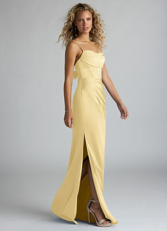 Azazie Mai Bridesmaid Dresses Butter Sheath Pleated Stretch Satin Dress image4