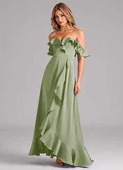 Azazie Lyra Bridesmaid Dresses Dusty Sage A-Line Off the Shoulder Stretch Satin Convertible Dress image4
