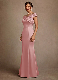 Azazie Aberdeen vestidos de madre de la novia Vestido de Rosa Empolvado de Satén Elástico de Corte Recto con Plisado image3