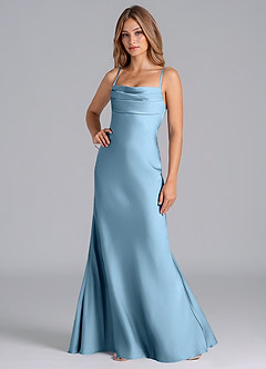 Azazie Seema Bridesmaid Dresses Steel Blue Mermaid Corset Stretch Satin Dress image5