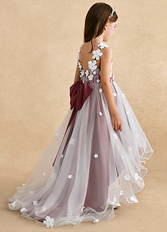 Azazie Celia Flower Girl Dresses Desert Rose A-Line Lace Tulle Dress image5
