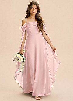 Azazie Moana Junior Powder Pink A-Line Pleated Chiffon Dress image3