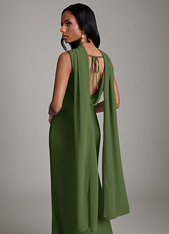 Azazie Linelle Bridesmaid Dresses Olive Mermaid Pleated Chiffon Dress image9