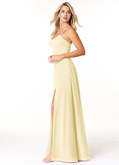 Azazie Moira Bridesmaid Dresses Lemon Sorbet A-Line Scoop Chiffon Dress image2